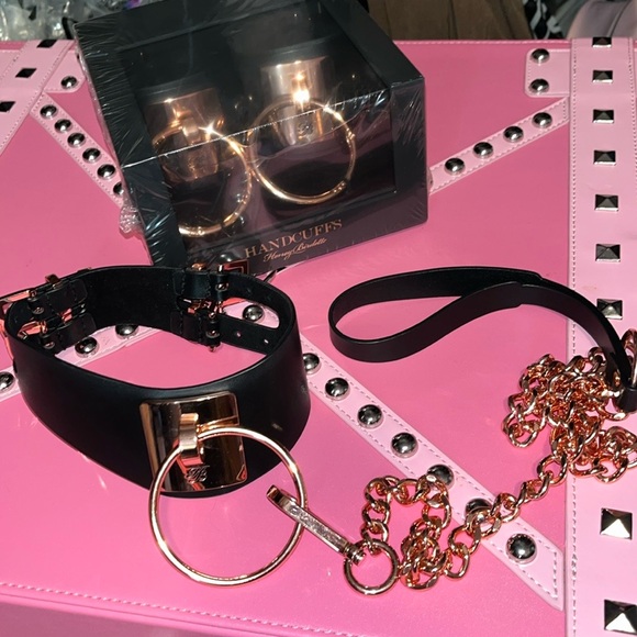 Honey Birdette Other - Honey Birdette black rose gold collar/leash and handcuffs wrist cuffs RARE